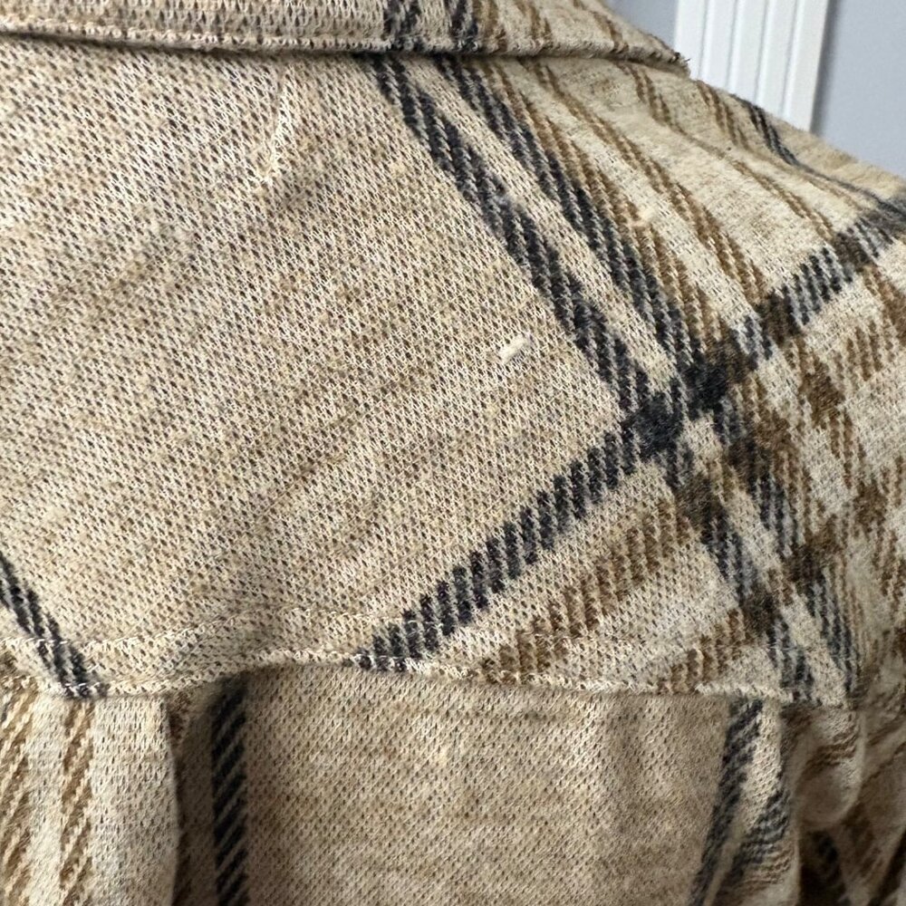 Plaid Button-Up Beige & Tan Long Sleeve Shirt Womens Size Medium CI Sono - Picture 9 of 13